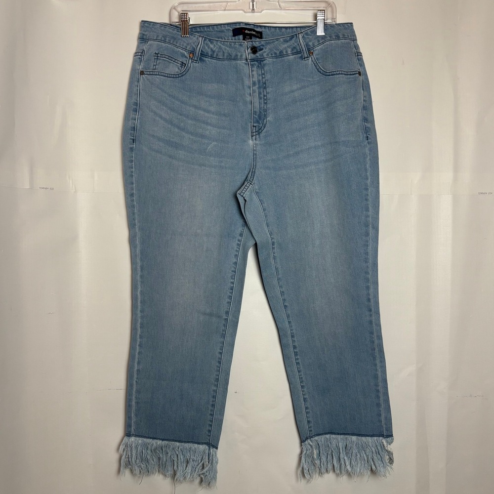 Denim 24/7 Womens 18W Light Wash Fringe Hem Straight Leg Jeans Blue Plus Size